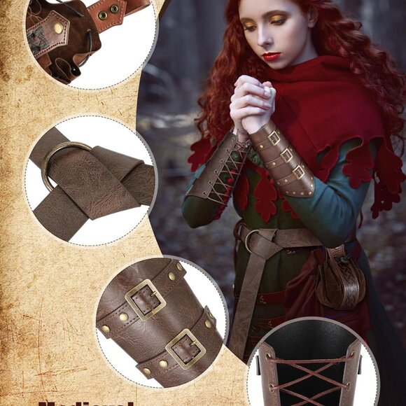 Medieval Viking Belt Faux Leather Arm Guards Renaissance Accessories Viking Leat - Picture 5 of 7